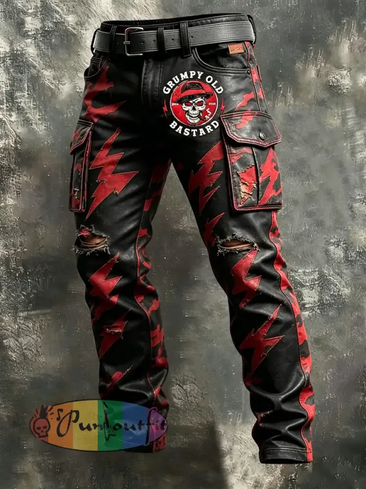 Men’s Retro Vacation Business Old Fuckers Club Art Print Casual Workwear Trousers
