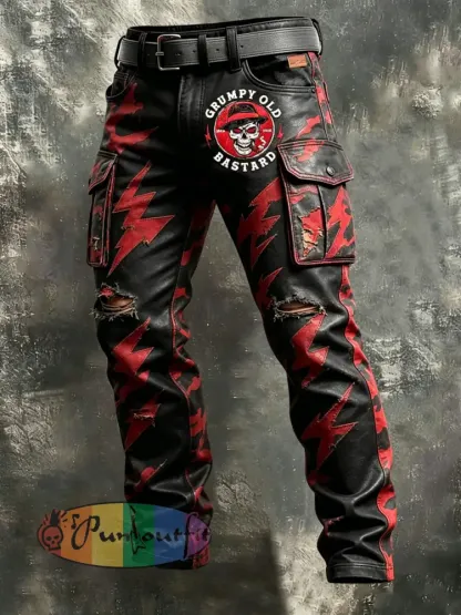 Men’s Retro Vacation Business Old Fuckers Club Art Print Casual Workwear Trousers
