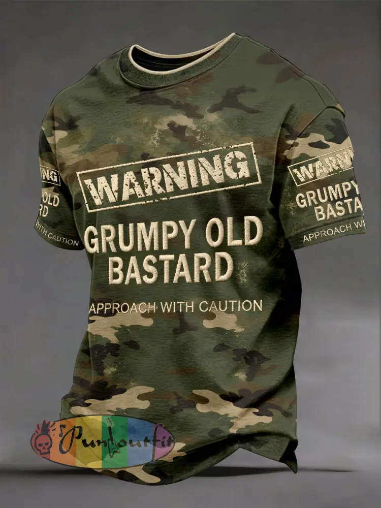 Men’s ’warning grumpy old bastard approach with caution’ camouflage T-shirts