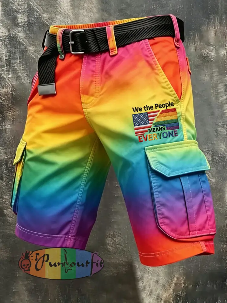 Men’s Pride Month: Retro-Chic Rainbow-Art Style Cargo Shorts