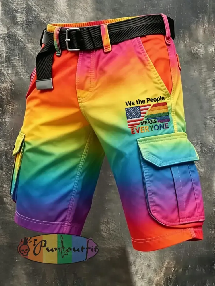Men’s Pride Month: Retro-Chic Rainbow-Art Style Cargo Shorts