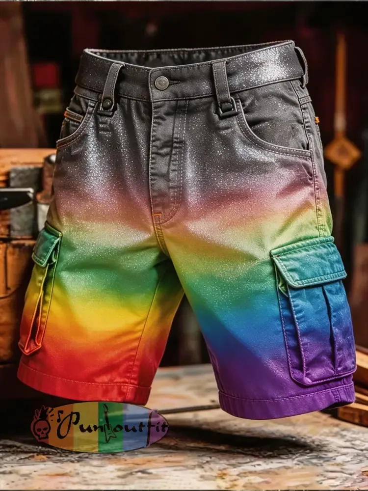 Men’s Pride Month: Retro-Chic Rainbow-Art Style Cargo Shorts