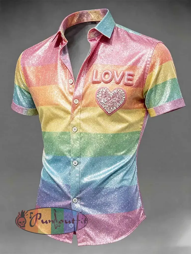 Men’s Retro Rainbow Pattern Printed Casual Shirt
