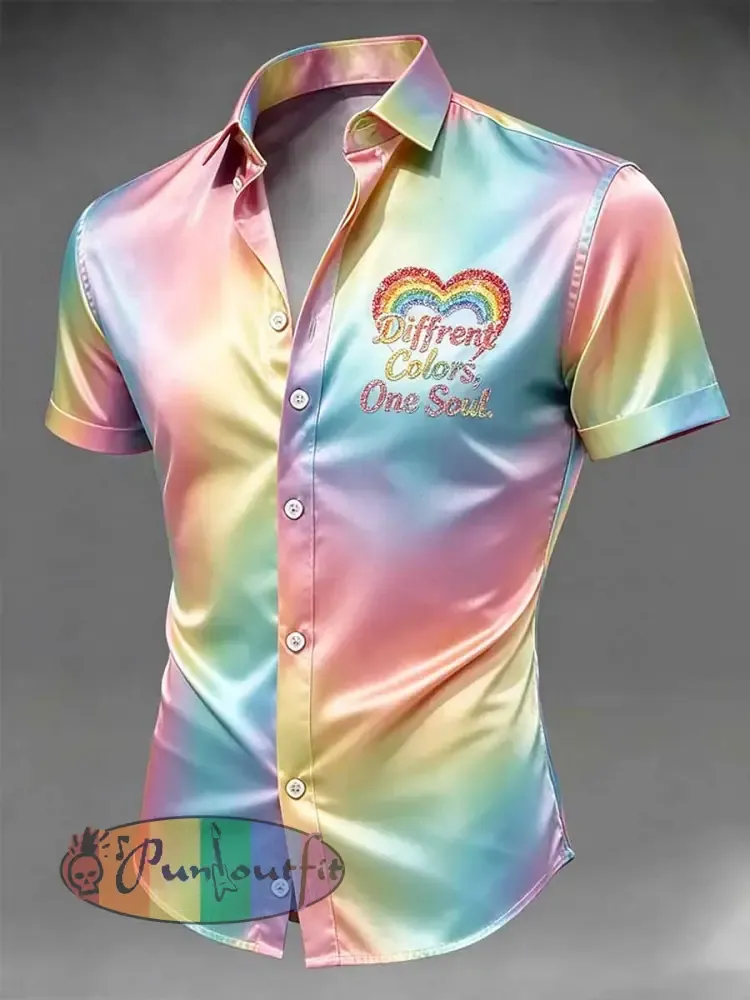 Men’s Retro Rainbow Pattern Printed Casual Shirt