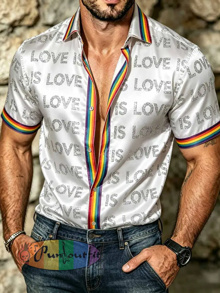 Men’s Retro Rainbow Pattern Printed Casual Shirt