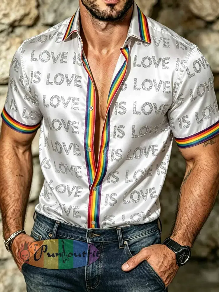 Men’s Retro Rainbow Pattern Printed Casual Shirt