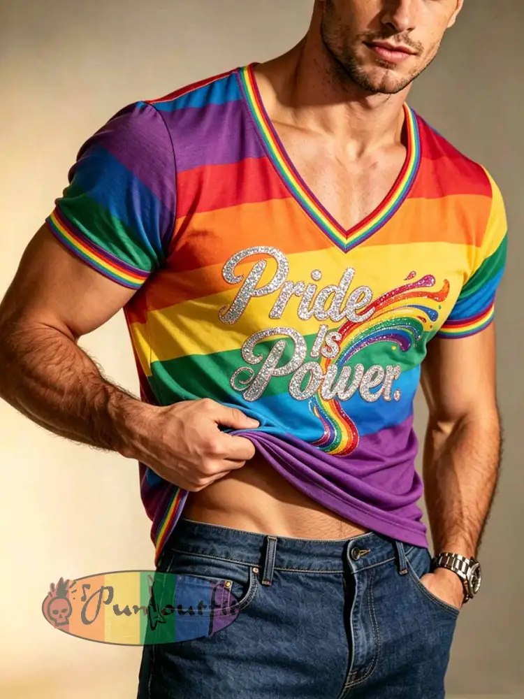 Men’s Pride Month Rainbow Pattern Print Casual T-Shirt