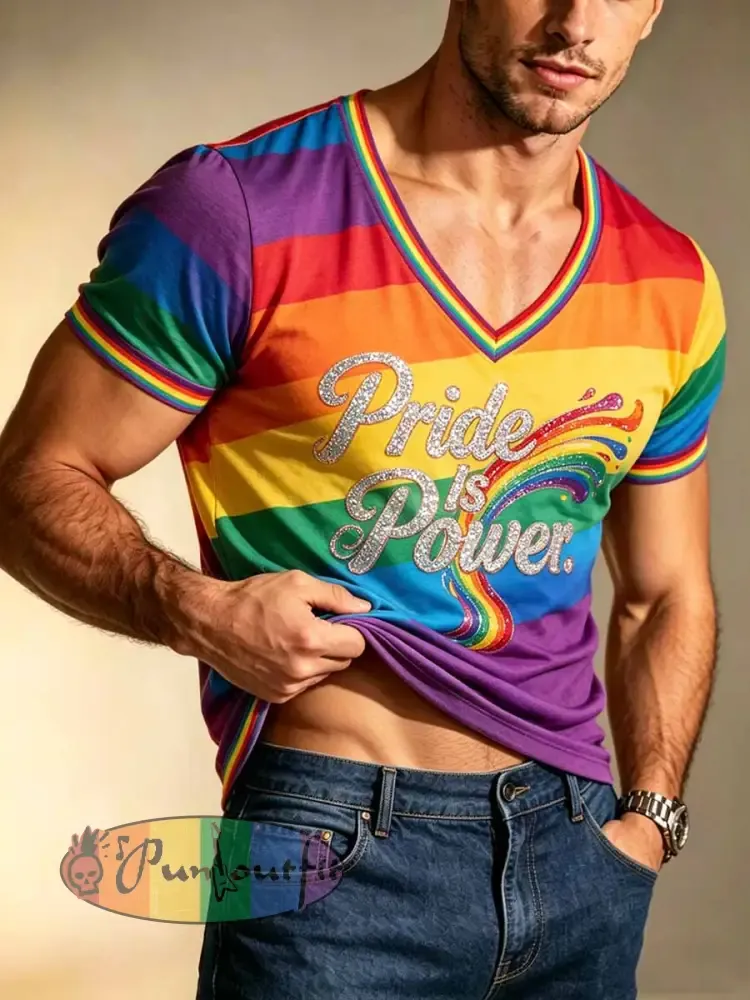 Men’s Pride Month Rainbow Pattern Print Casual T-Shirt