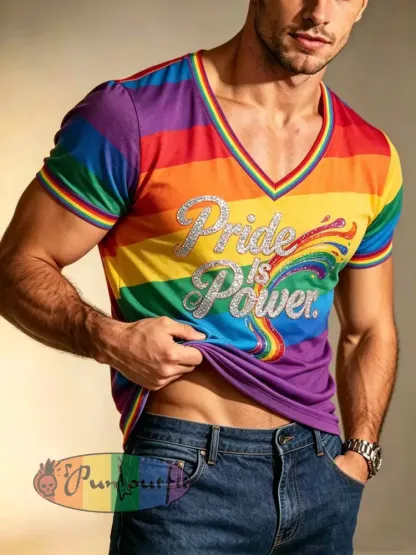 Men’s Pride Month Rainbow Pattern Print Casual T-Shirt