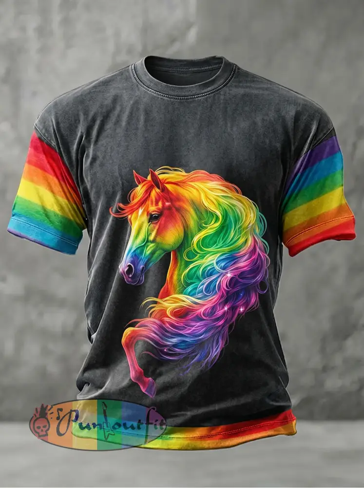Men’s Rainbow Animal Art Print Casual T-Shirt