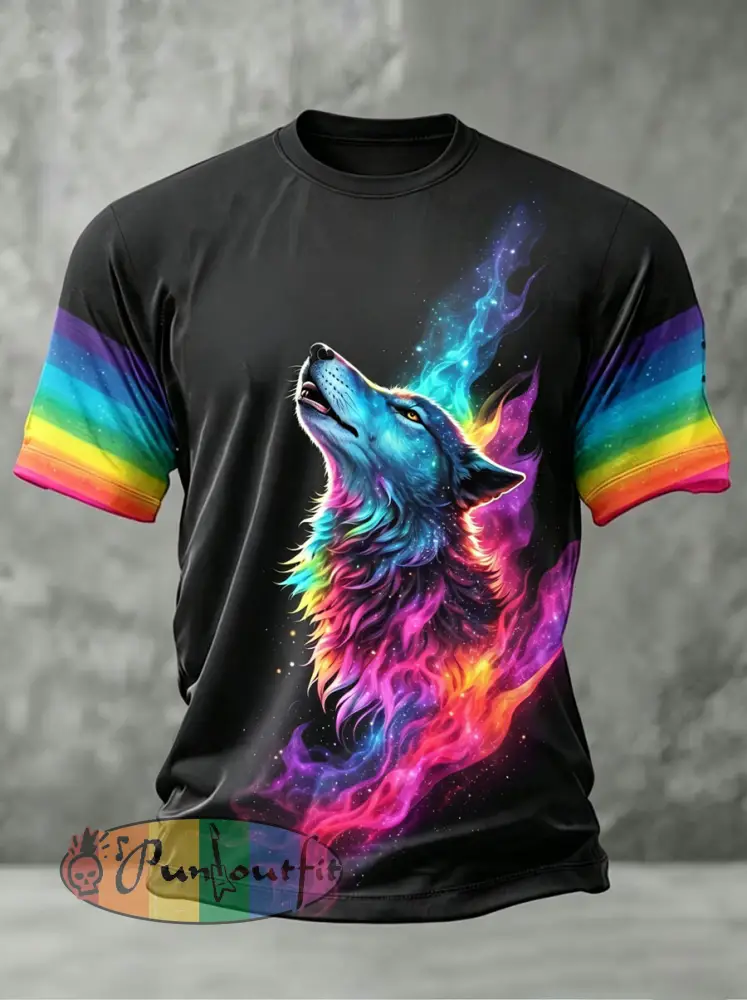 Men’s Rainbow Animal Art Print Casual T-Shirt