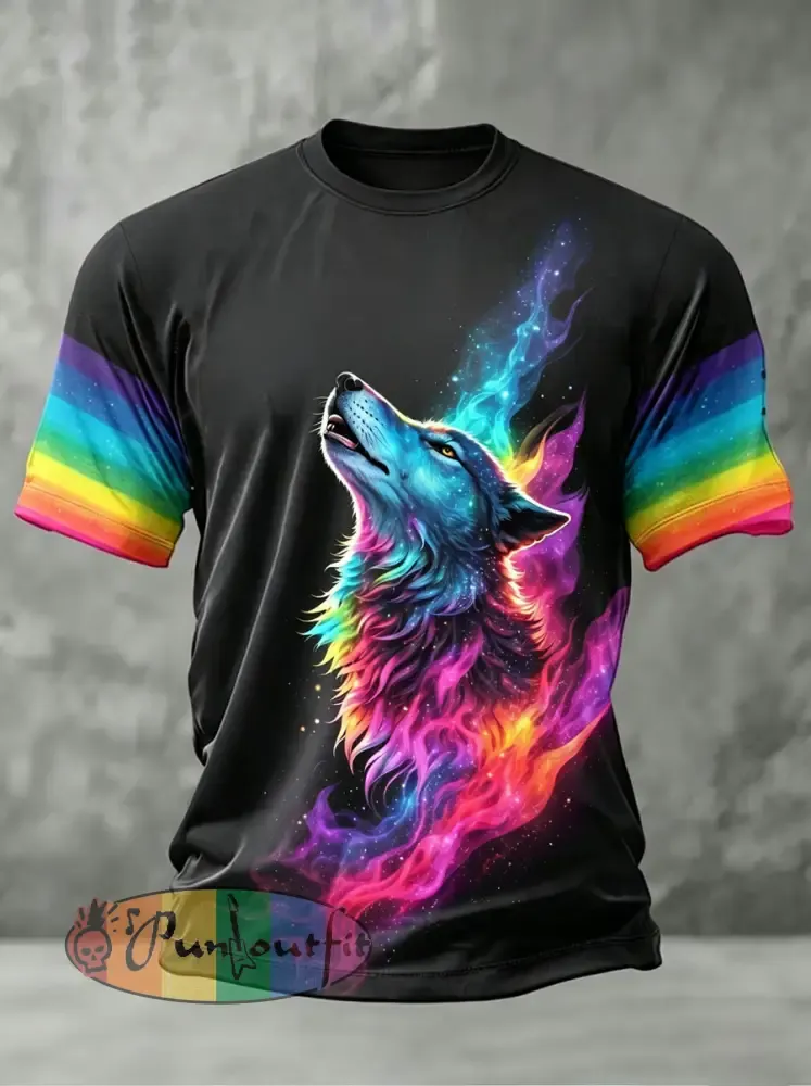 Men’s Rainbow Animal Art Print Casual T-Shirt