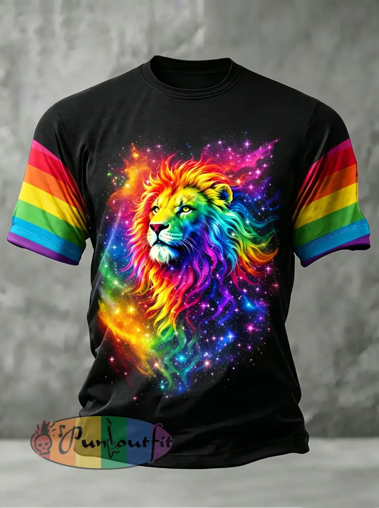 Men’s Rainbow Lion Art Print Casual T-Shirt