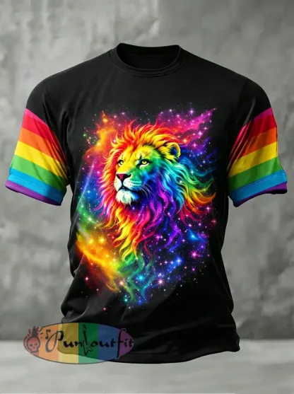 Men’s Rainbow Lion Art Print Casual T-Shirt