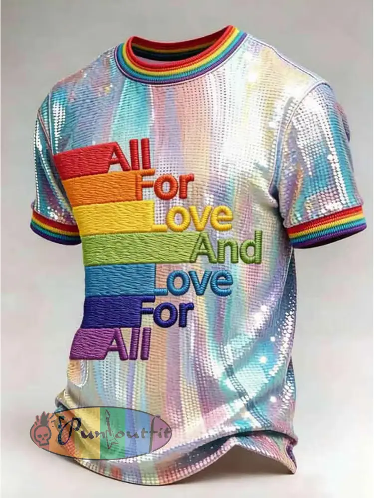 Men’s LGBT Pride Month Rainbow Art All For Love Love For All Short Sleeve T-Shirt