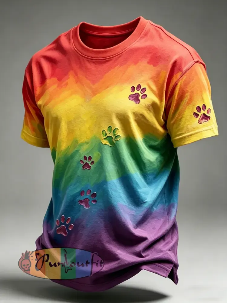 Men’s Rainbow Dog Paw Short Sleeves T-shirt