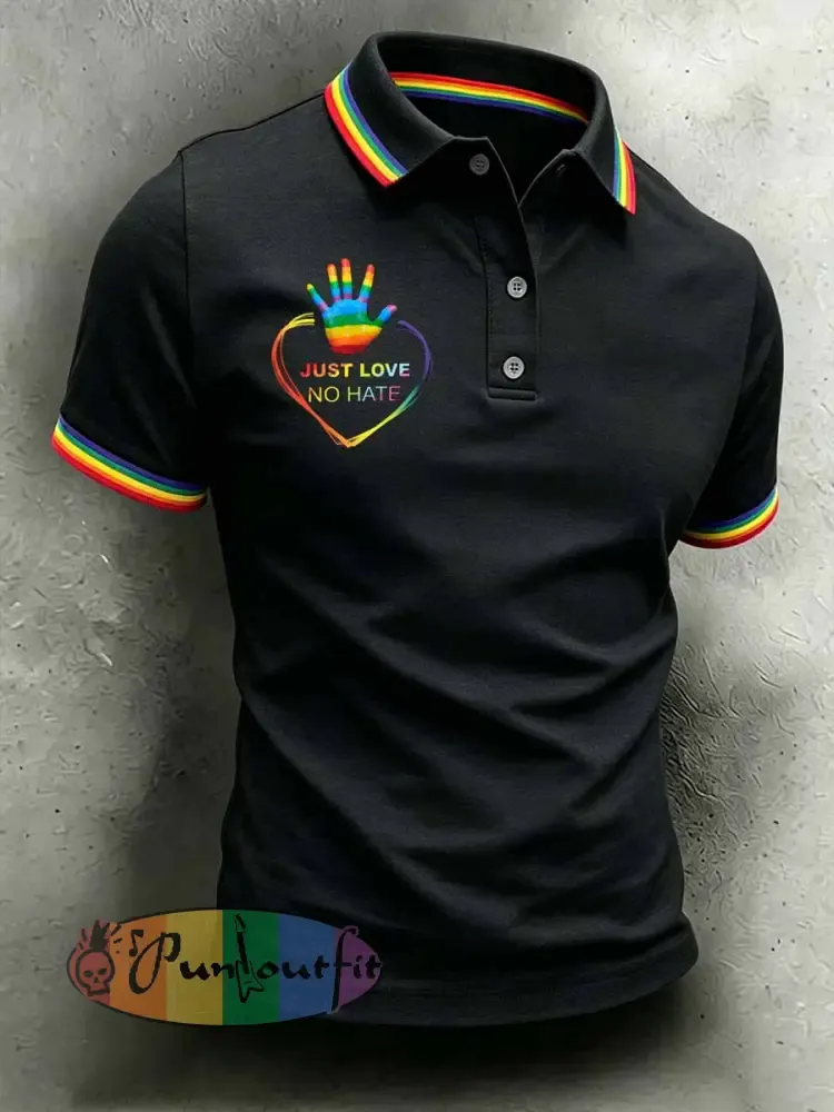 Men’s Retro Rainbow Pattern Printed Casual Polo Shirt