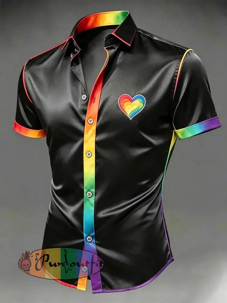 Men’s Retro Rainbow Pattern Printed Casual Shirt