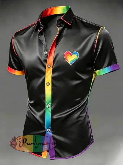 Men’s Retro Rainbow Pattern Printed Casual Shirt
