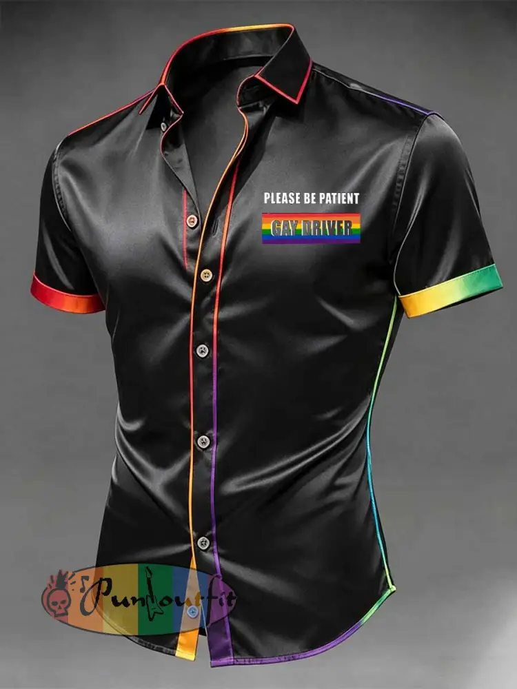 Men’s Retro Rainbow Pattern Printed Casual Shirt