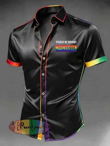 Men’s Retro Rainbow Pattern Printed Casual Shirt
