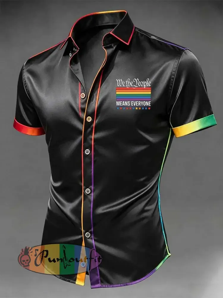 Men’s Retro Rainbow Pattern Printed Casual Shirt