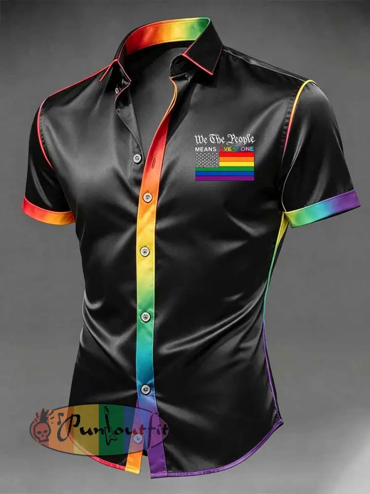 Men’s Retro Rainbow Pattern Printed Casual Shirt