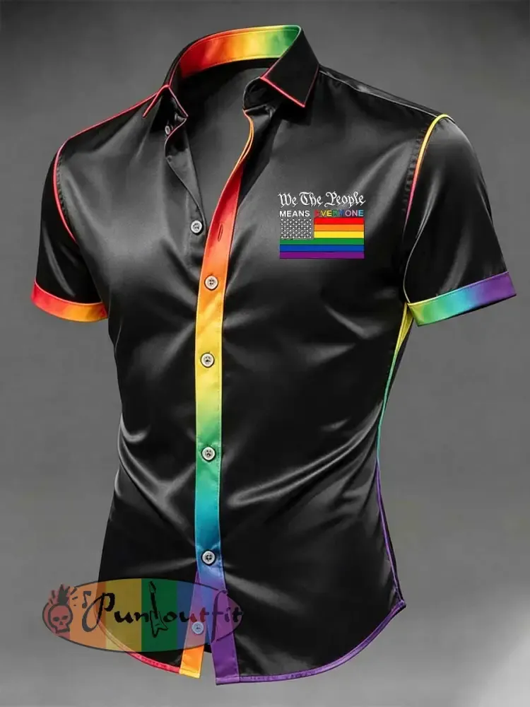 Men’s Retro Rainbow Pattern Printed Casual Shirt