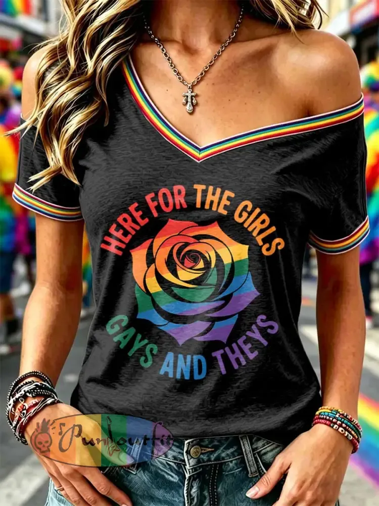 Women’s Pride Month Rainbow Print Casual Off-Shoulder T-Shirt