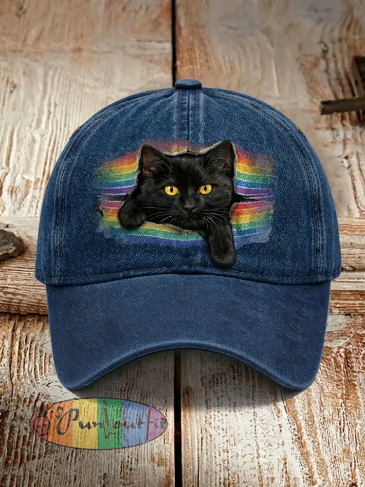 Unisex Resort Pride Month Cat Print Cap - Deep Blue · ONE