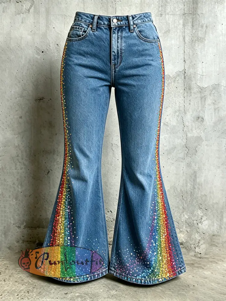 Women’s Rainbow Pride Month Art Printed Flared Pants