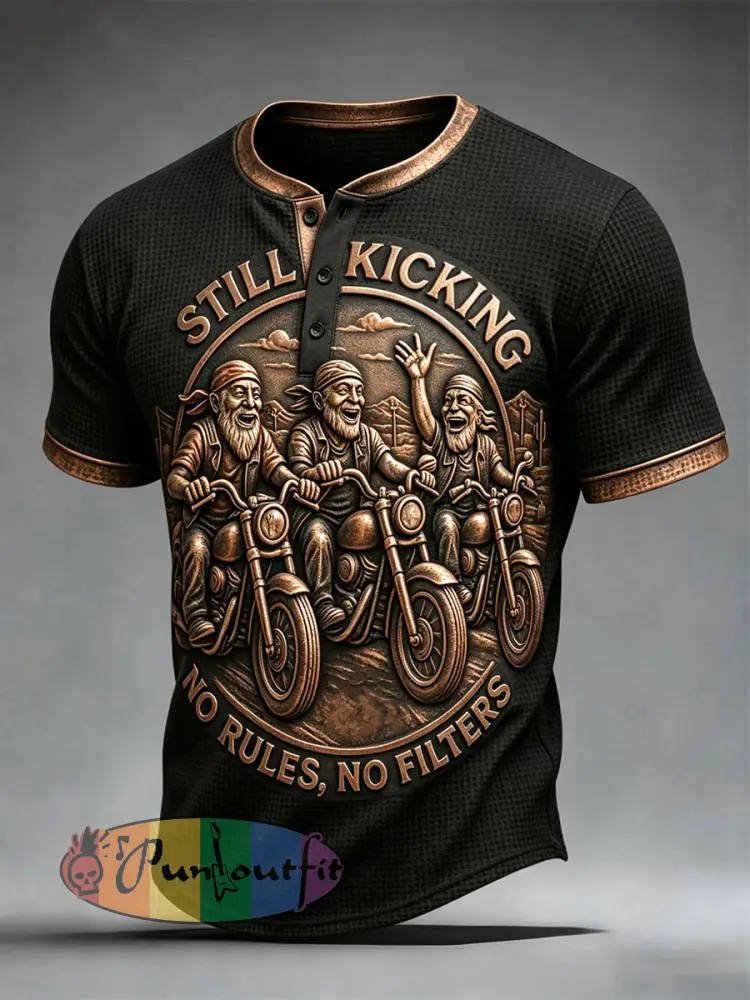 Men’s clothing ’still kicking no rules no filters’ waffle tops