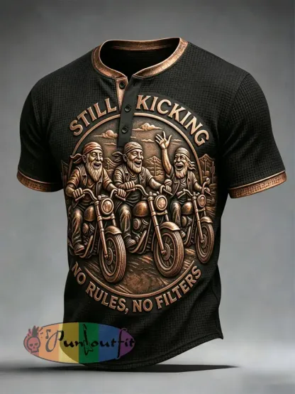 Men’s clothing ’still kicking no rules no filters’ waffle tops