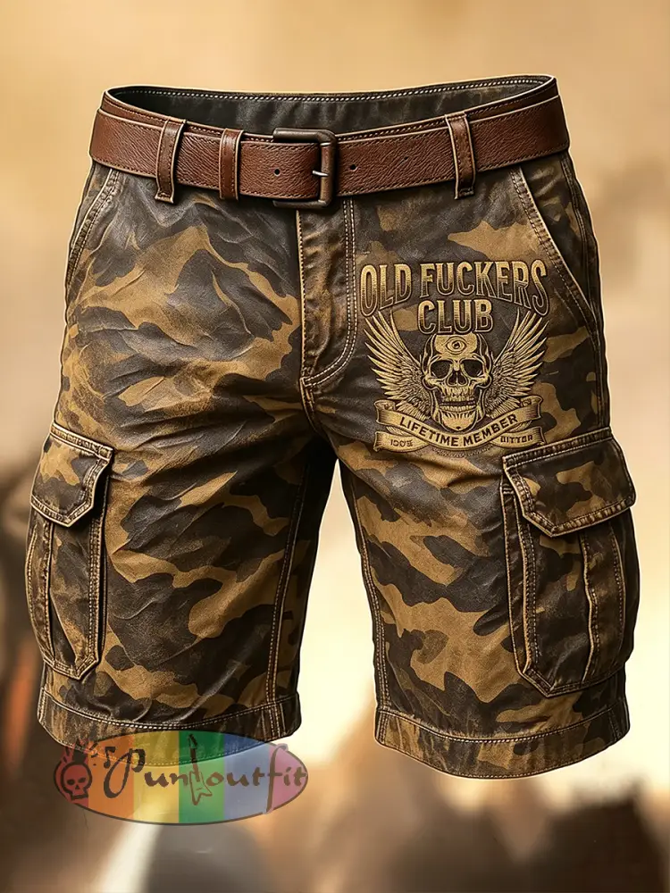 Men’s Retro Vacation Business Old Fuckers Club Art Print Casual Shorts
