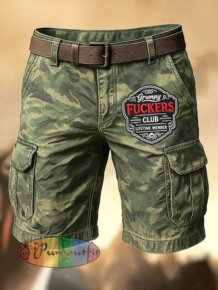 Men’s Retro Vacation Business Old Fuckers Club Art Print Casual Shorts