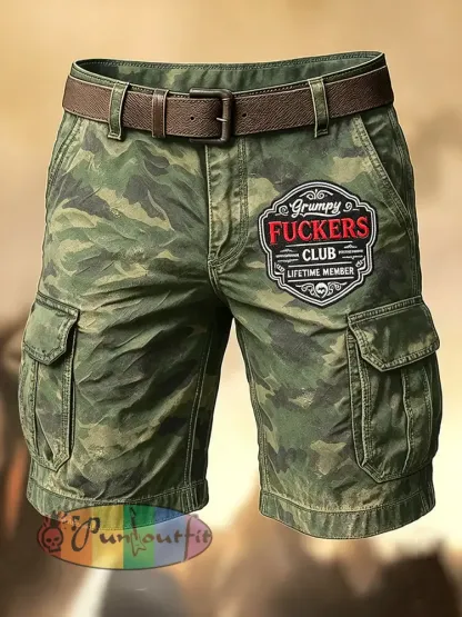 Men’s Retro Vacation Business Old Fuckers Club Art Print Casual Shorts