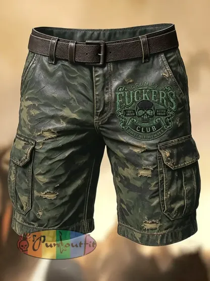 Men’s Retro Vacation Business Old Fuckers Club Art Print Casual Shorts