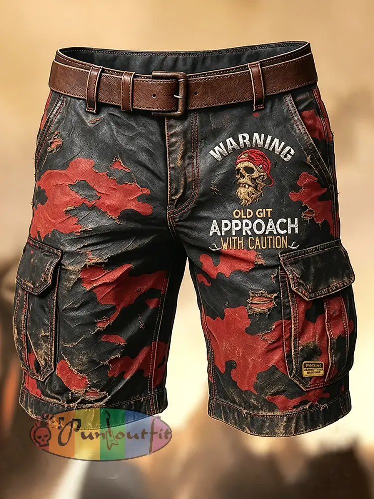 Men’s Retro Vacation Business Old Fuckers Club Art Print Casual Shorts
