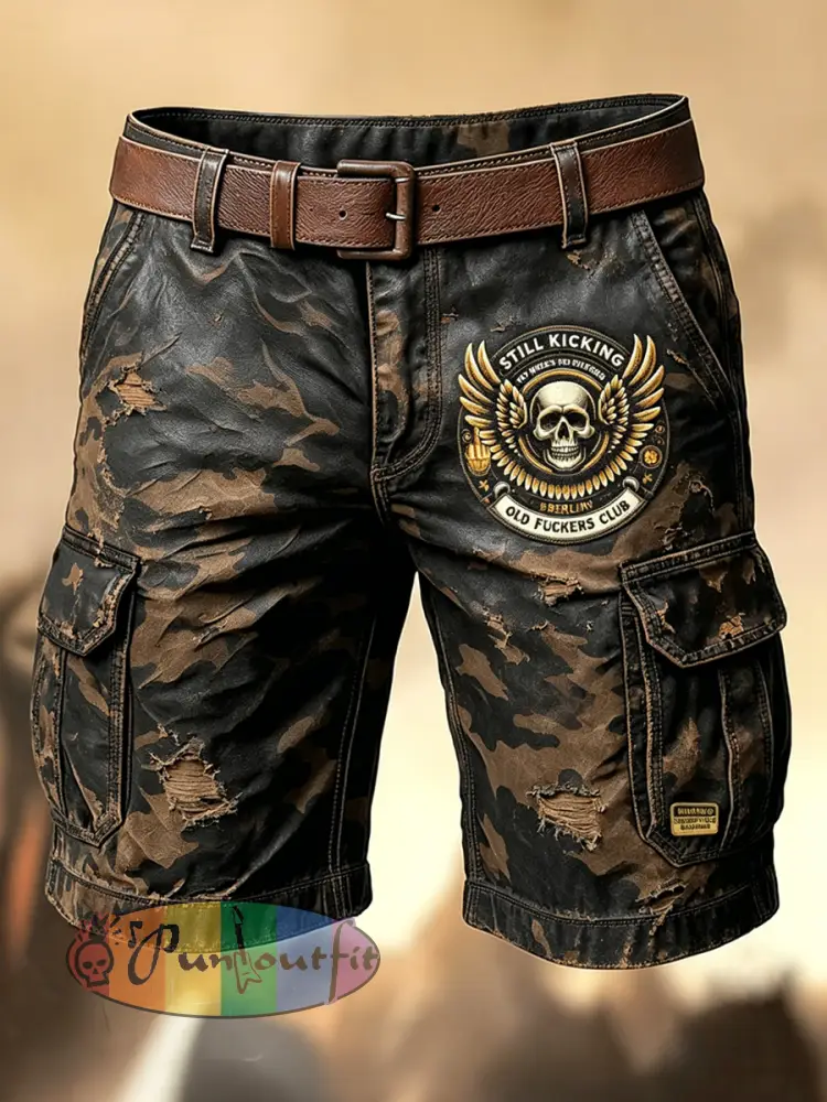 Men’s Retro Vacation Business Old Fuckers Club Art Print Casual Shorts