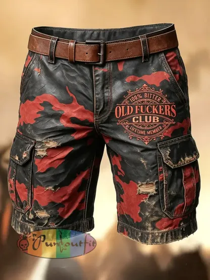 Men’s Retro Vacation Business Old Fuckers Club Art Print Casual Shorts