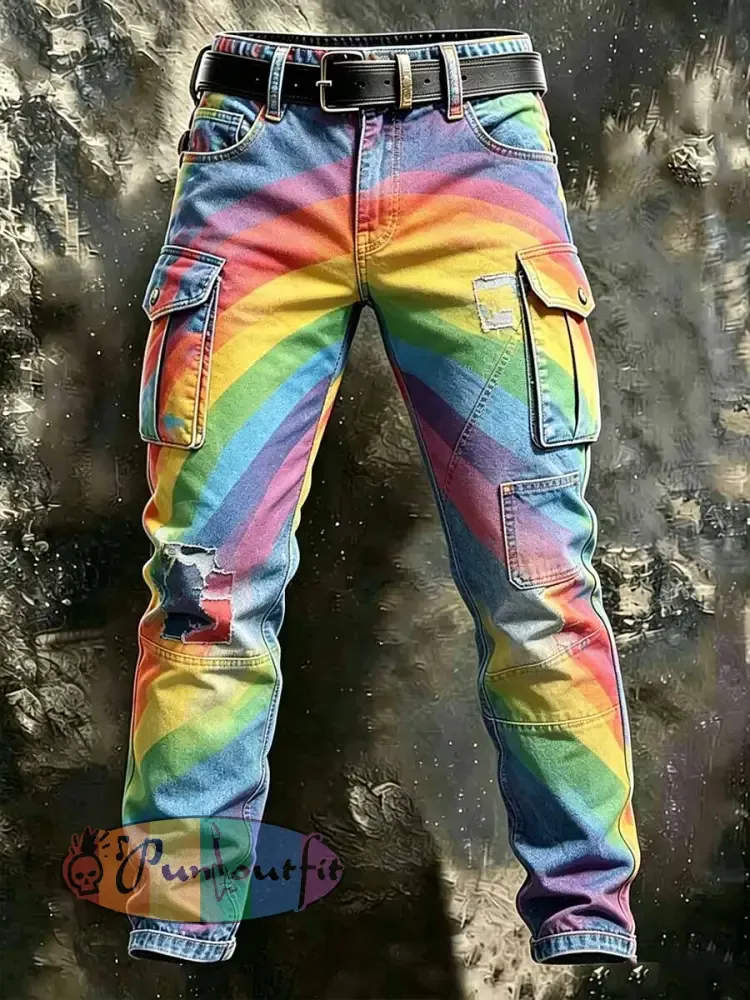 Men’s Rainbow Pride Art Print Casual Cargo Pants
