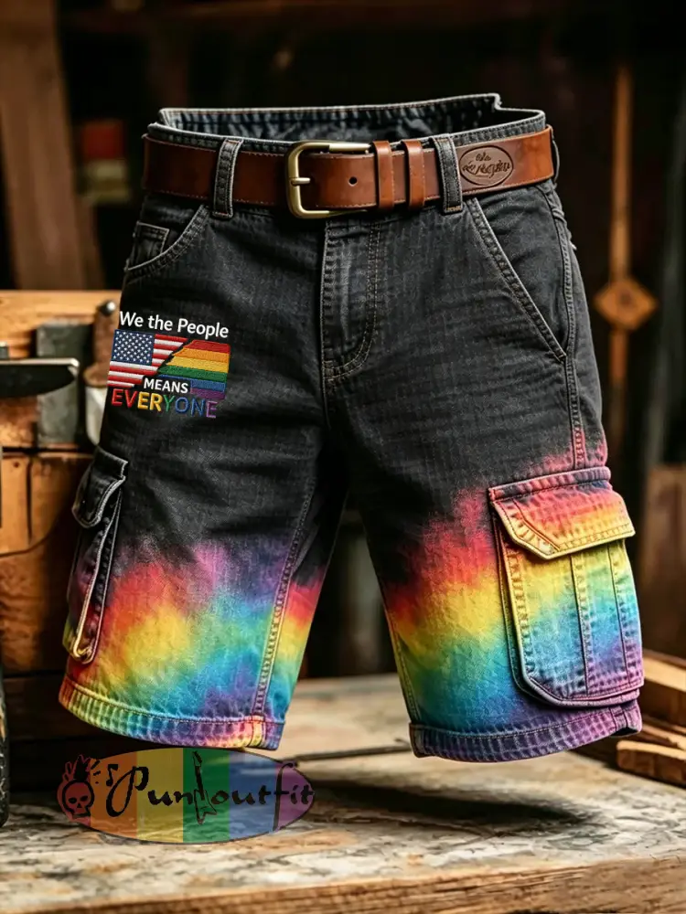 Men’s Pride Month: Retro-Chic Rainbow-Art Style Cargo Shorts