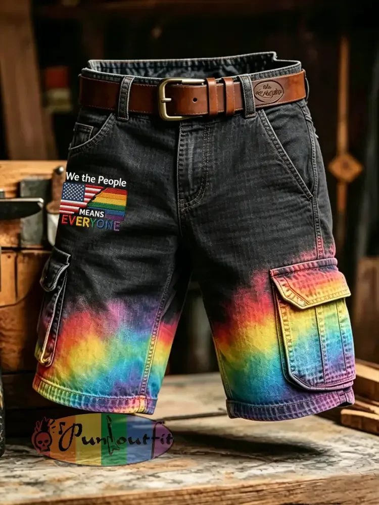 Men’s Pride Month: Retro-Chic Rainbow-Art Style Cargo Shorts