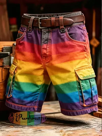 Men’s Pride Month: Retro-Chic Rainbow-Art Style Cargo Shorts