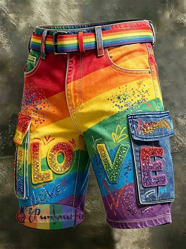 Men’s Pride Month: Retro-Chic Rainbow-Art Style Cargo Shorts