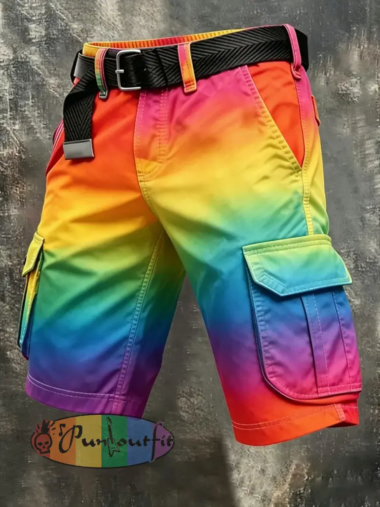 Men’s Pride Month: Retro-Chic Rainbow-Art Style Cargo Shorts