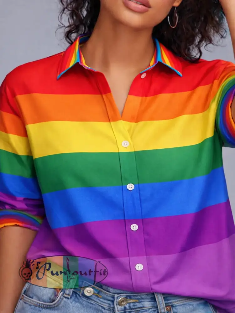Women’s LGBTQ Pride Month Rainbow Print Casual Shirt