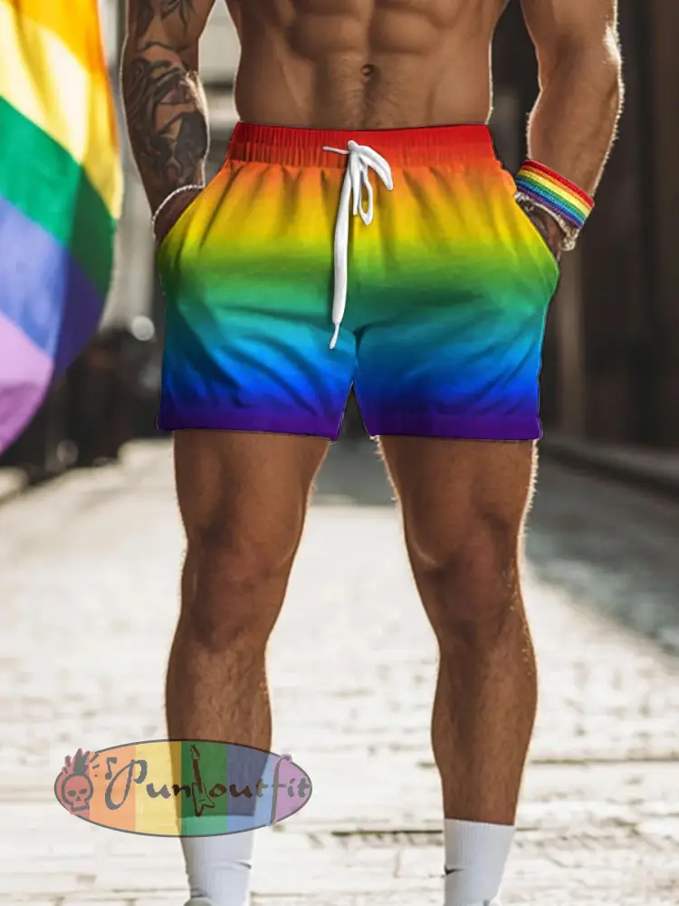 Men’s LGBTQ Pride Month Rainbow Print Casual Shorts
