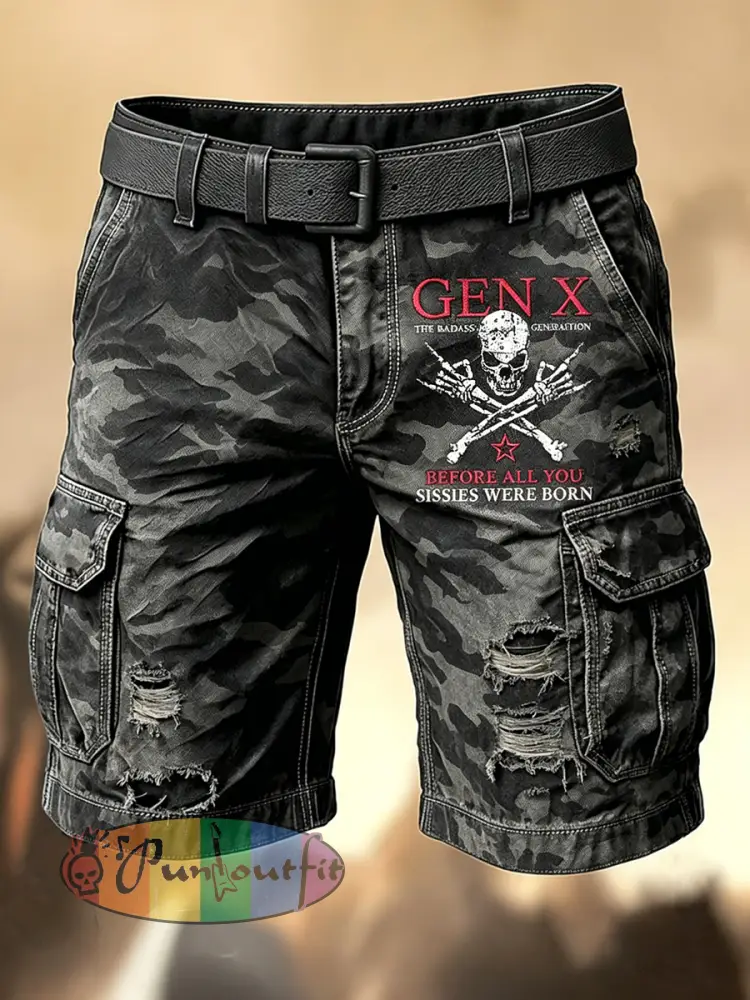 Men’s Retro Vacation Business Old Fuckers Club Art Print Casual Shorts