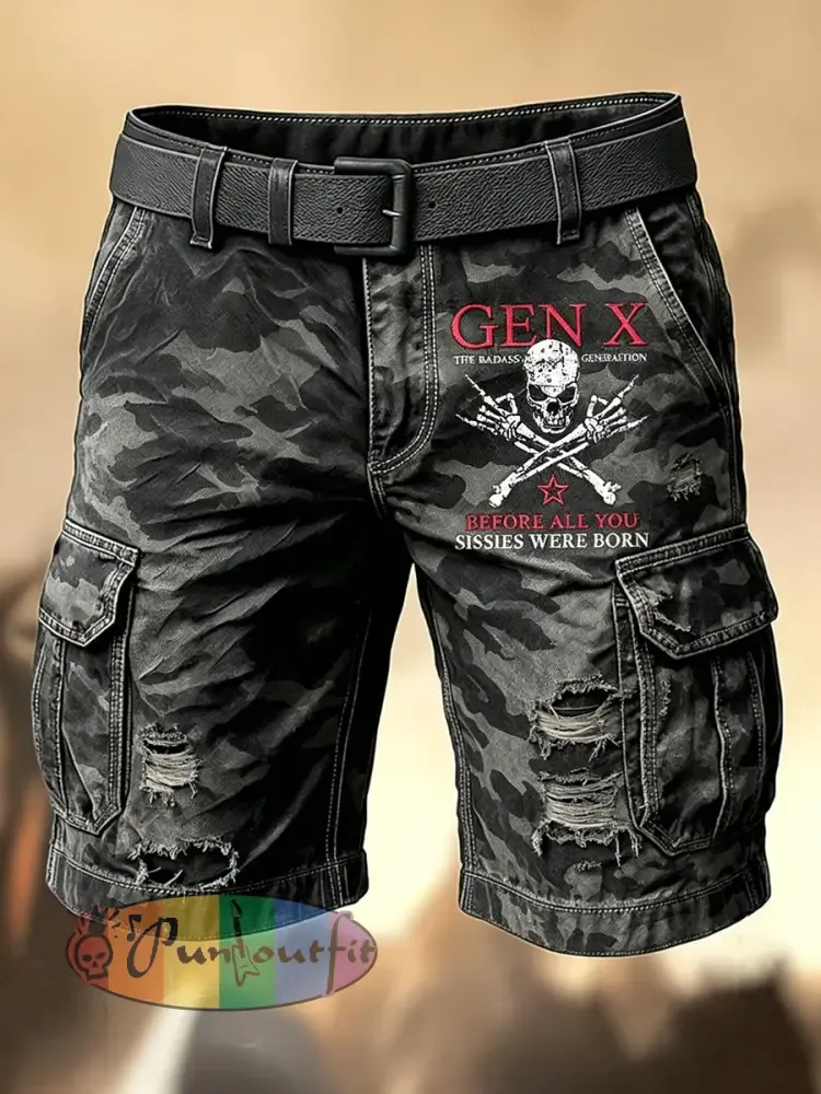 Men’s Retro Vacation Business Old Fuckers Club Art Print Casual Shorts
